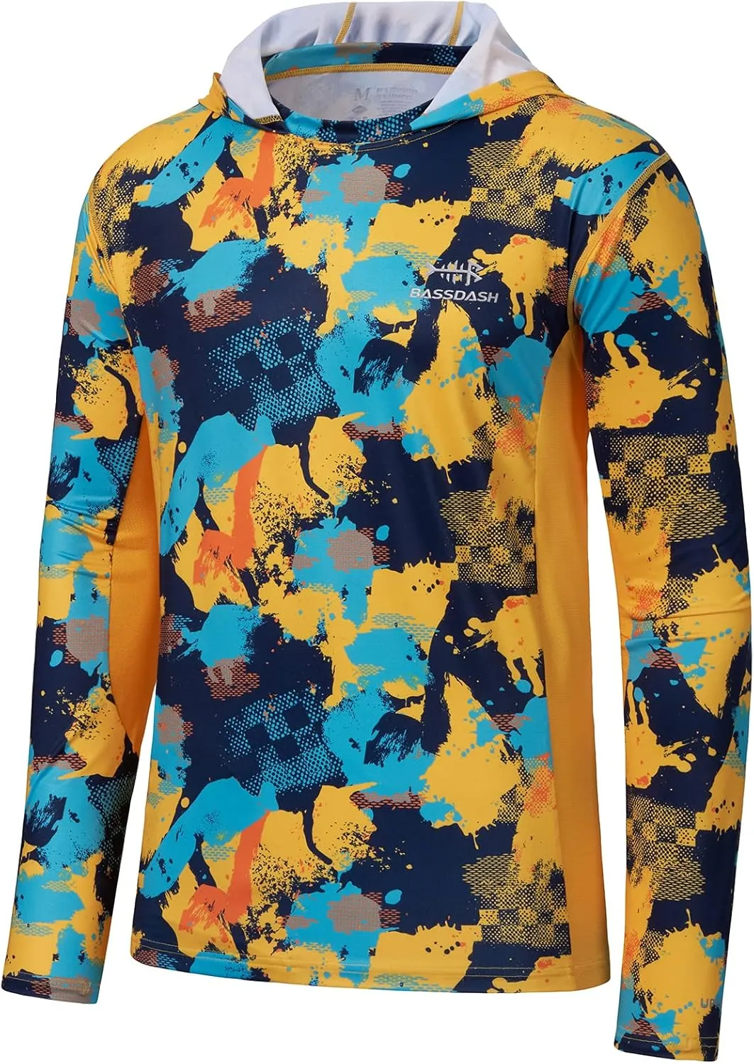 BASSDASH Mens UPF 50  Fishing Hiking Camo Hoodie Shirt with Face Mask Lightweight Neck Gaiter Long Sleeve