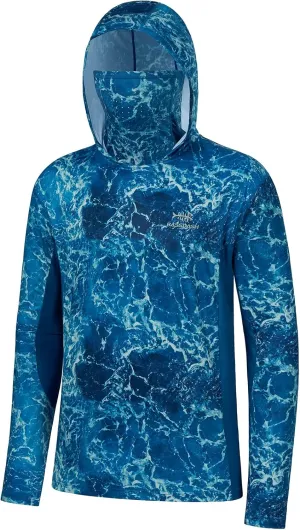 BASSDASH Mens UPF 50  Fishing Hiking Camo Hoodie Shirt with Face Mask Lightweight Neck Gaiter Long Sleeve