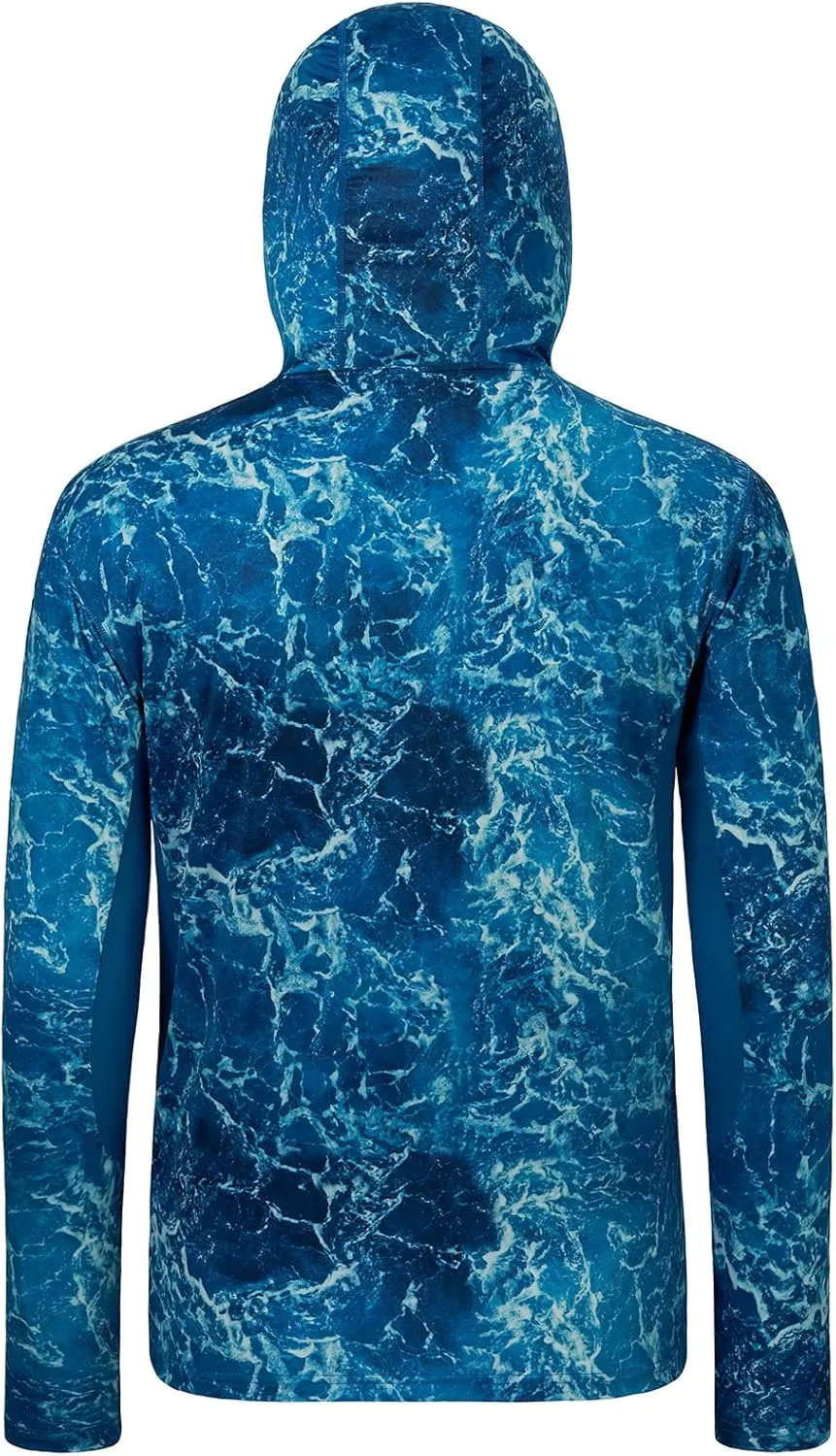 BASSDASH Mens UPF 50  Fishing Hiking Camo Hoodie Shirt with Face Mask Lightweight Neck Gaiter Long Sleeve