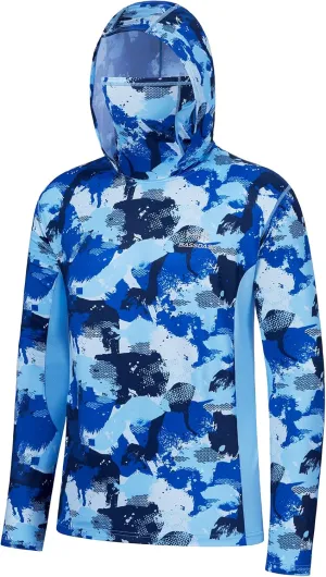 BASSDASH Mens UPF 50  Fishing Hiking Camo Hoodie Shirt with Face Mask Lightweight Neck Gaiter Long Sleeve