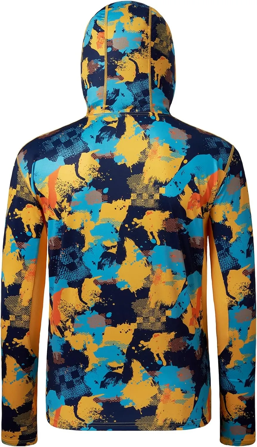 BASSDASH Mens UPF 50  Fishing Hiking Camo Hoodie Shirt with Face Mask Lightweight Neck Gaiter Long Sleeve