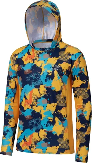 BASSDASH Mens UPF 50  Fishing Hiking Camo Hoodie Shirt with Face Mask Lightweight Neck Gaiter Long Sleeve