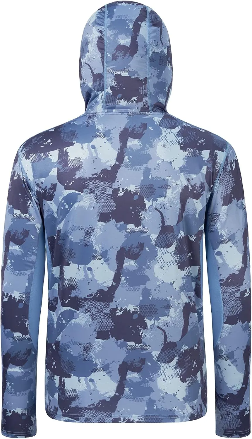 BASSDASH Mens UPF 50  Fishing Hiking Camo Hoodie Shirt with Face Mask Lightweight Neck Gaiter Long Sleeve