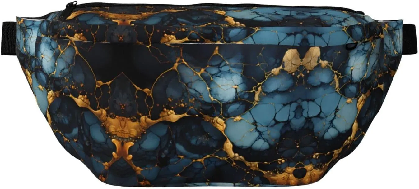 Black Gold Marbled Unisex Fanny Pack  Ideal for Travel, Running, Hiking, Walking, Workout, Fashionable & Large Capacity
