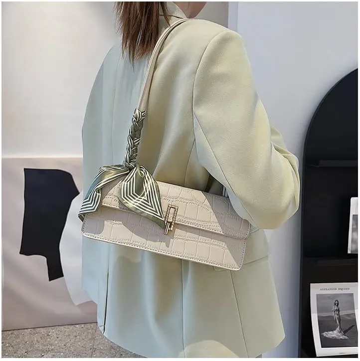 Black Shoulder Bag for Women Small Bag with silk scarf Shoulder Hobo Handbag Fashionable Evening Clutch Purse