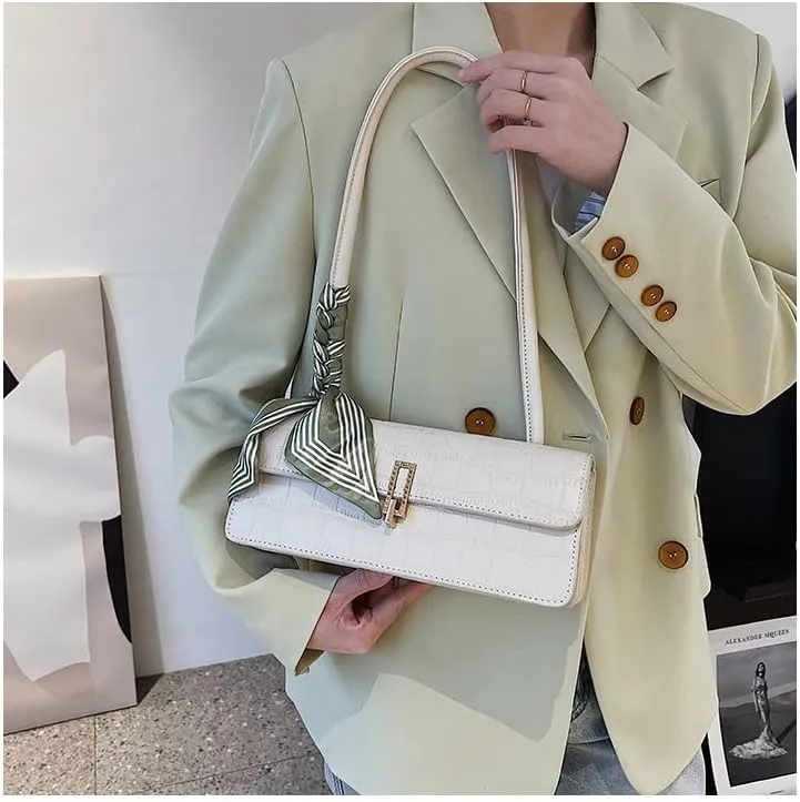 Black Shoulder Bag for Women Small Bag with silk scarf Shoulder Hobo Handbag Fashionable Evening Clutch Purse