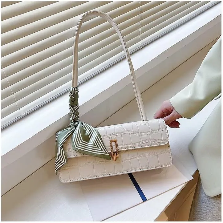 Black Shoulder Bag for Women Small Bag with silk scarf Shoulder Hobo Handbag Fashionable Evening Clutch Purse