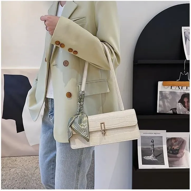 Black Shoulder Bag for Women Small Bag with silk scarf Shoulder Hobo Handbag Fashionable Evening Clutch Purse