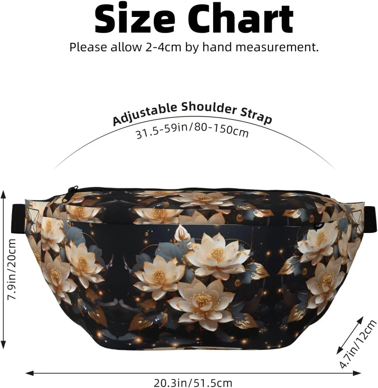 Bohemian Golden Lotus Unisex Fanny Pack  Ideal for Travel, Running, Hiking, Walking, Workout, Fashionable & Large Capacity