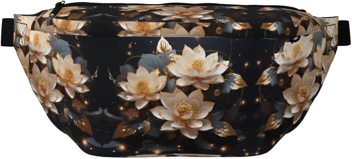 Bohemian Golden Lotus Unisex Fanny Pack  Ideal for Travel, Running, Hiking, Walking, Workout, Fashionable & Large Capacity