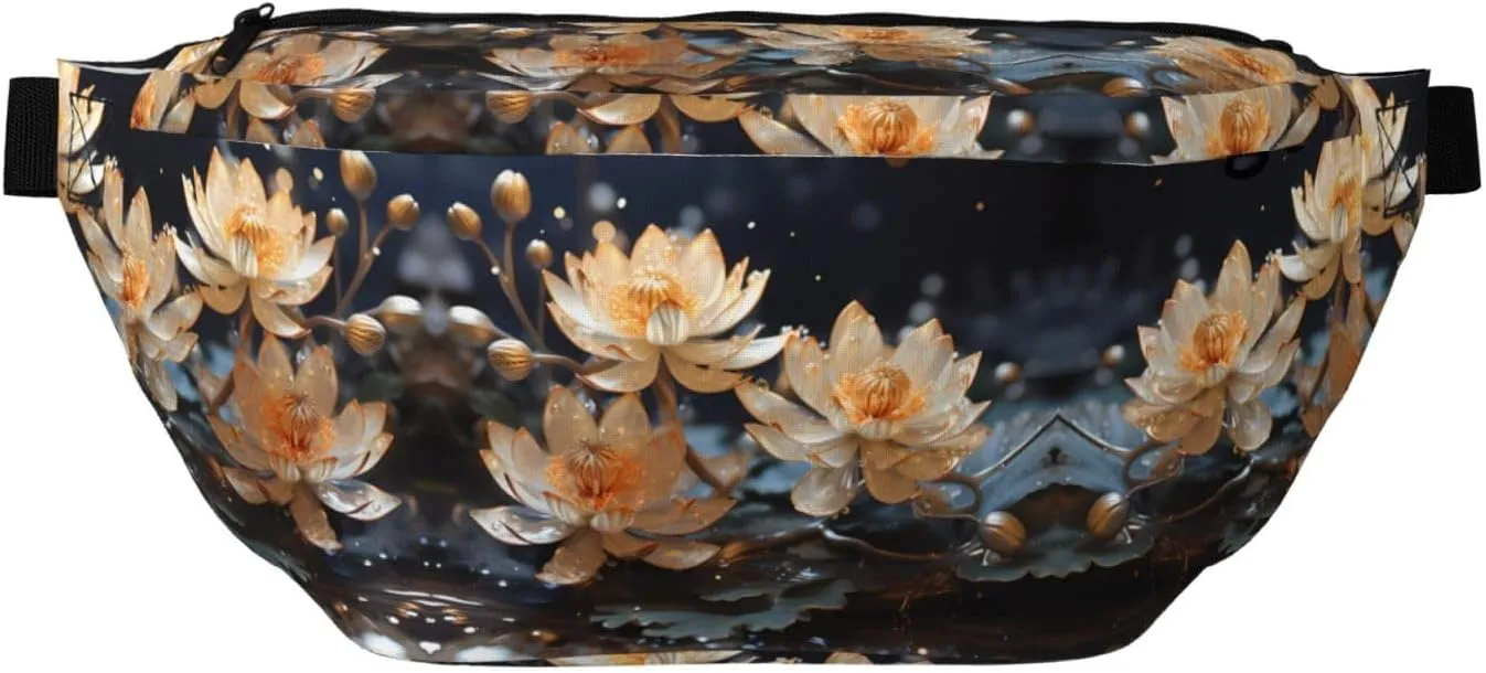 Bohemian White Lotus Unisex Fanny Pack  Ideal for Travel, Running, Hiking, Walking, Workout, Fashionable & Large Capacity
