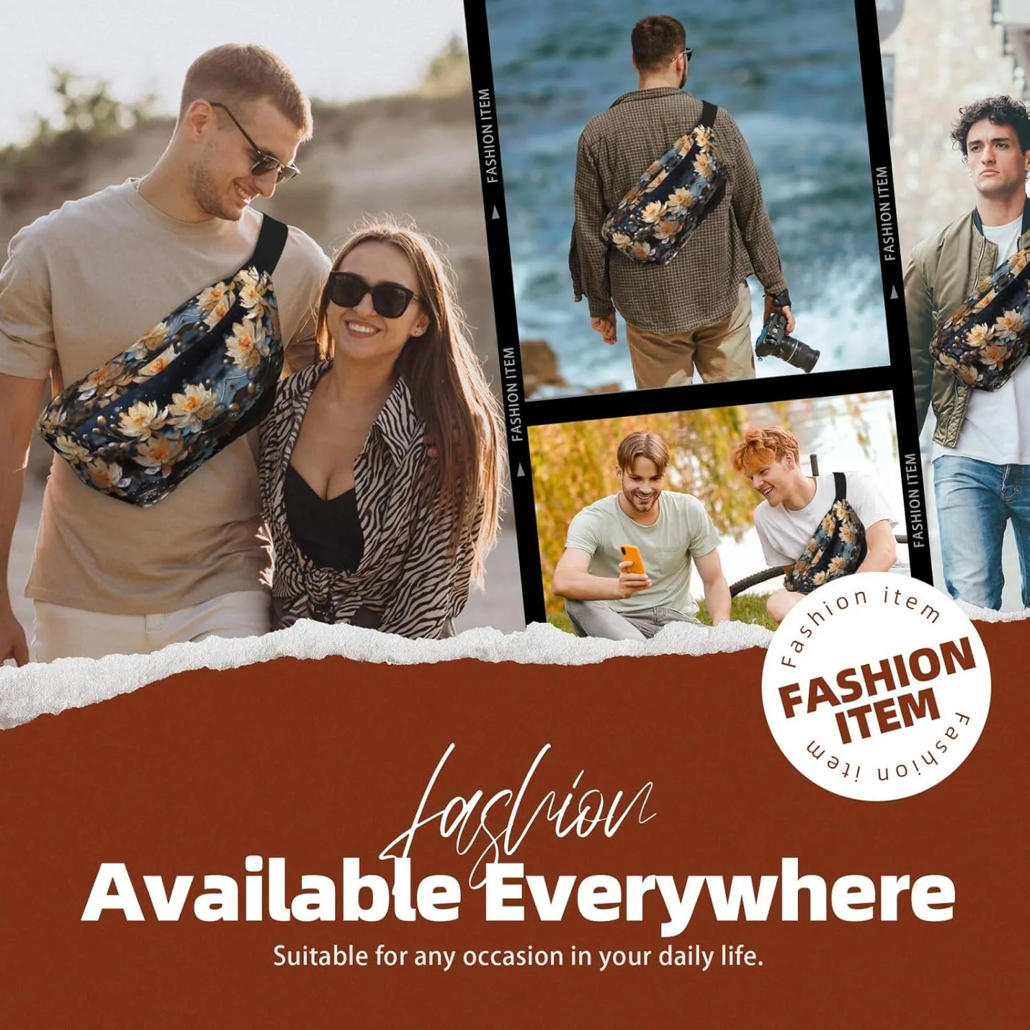 Bohemian White Lotus Unisex Fanny Pack  Ideal for Travel, Running, Hiking, Walking, Workout, Fashionable & Large Capacity