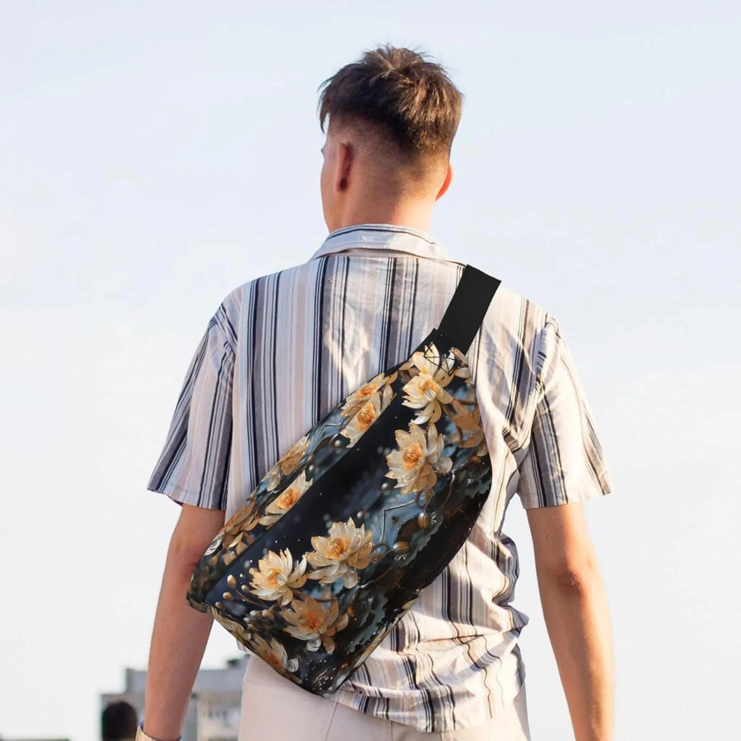 Bohemian White Lotus Unisex Fanny Pack  Ideal for Travel, Running, Hiking, Walking, Workout, Fashionable & Large Capacity