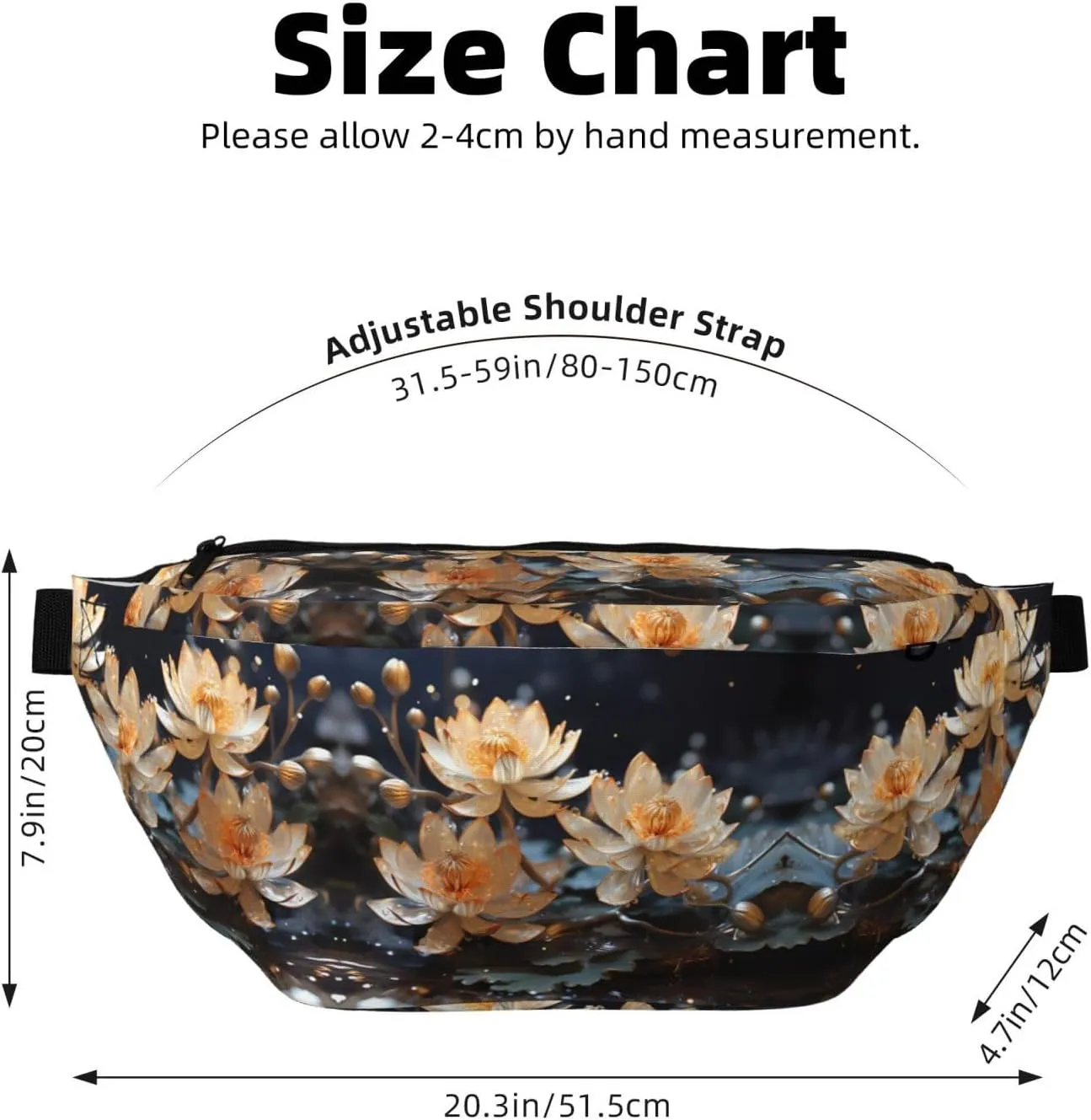 Bohemian White Lotus Unisex Fanny Pack  Ideal for Travel, Running, Hiking, Walking, Workout, Fashionable & Large Capacity
