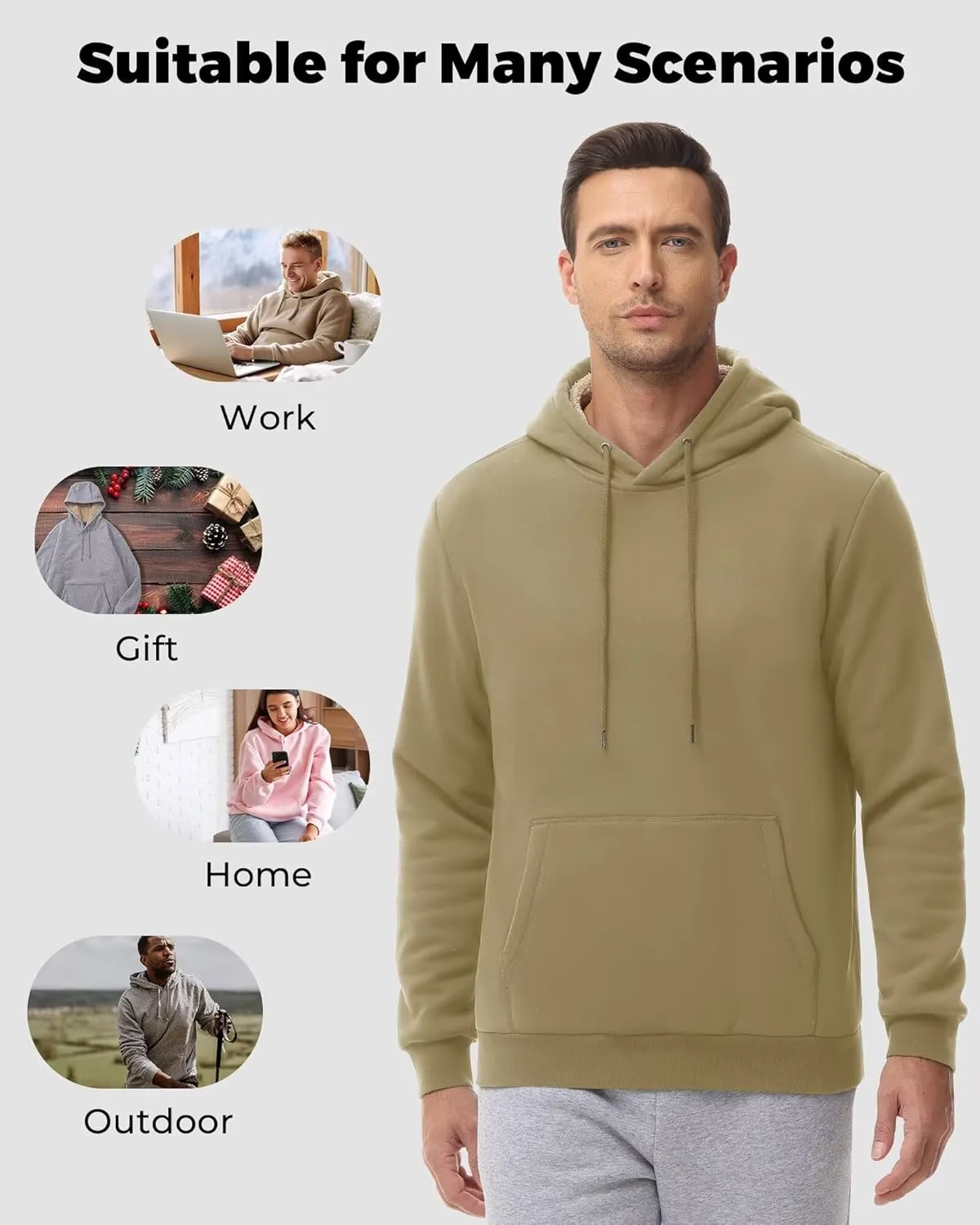 Boladeci Mens Sherpa Lined Hoodie Heavy Weight Cotton Winter Cold Weather Warm Fleece Thick Hooded Sweatshirts Pullover