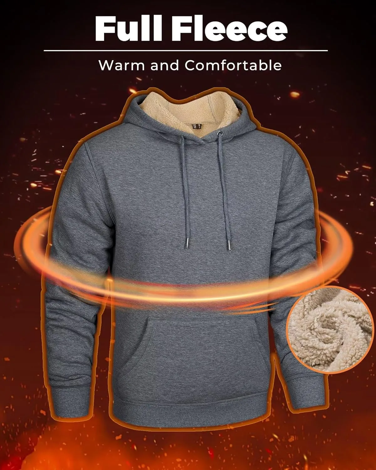 Boladeci Mens Sherpa Lined Hoodie Heavy Weight Cotton Winter Cold Weather Warm Fleece Thick Hooded Sweatshirts Pullover