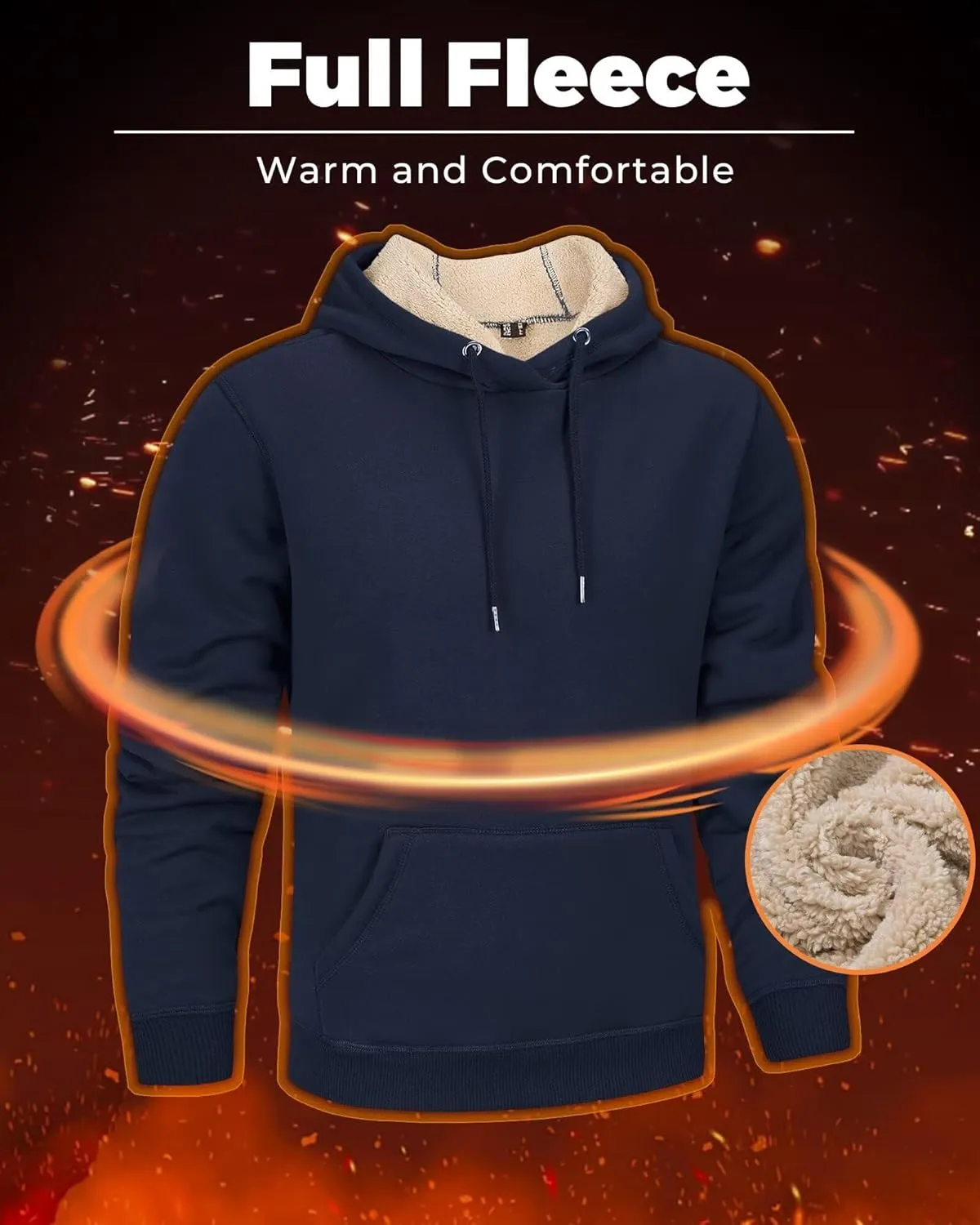 Boladeci Mens Sherpa Lined Hoodie Heavy Weight Cotton Winter Cold Weather Warm Fleece Thick Hooded Sweatshirts Pullover