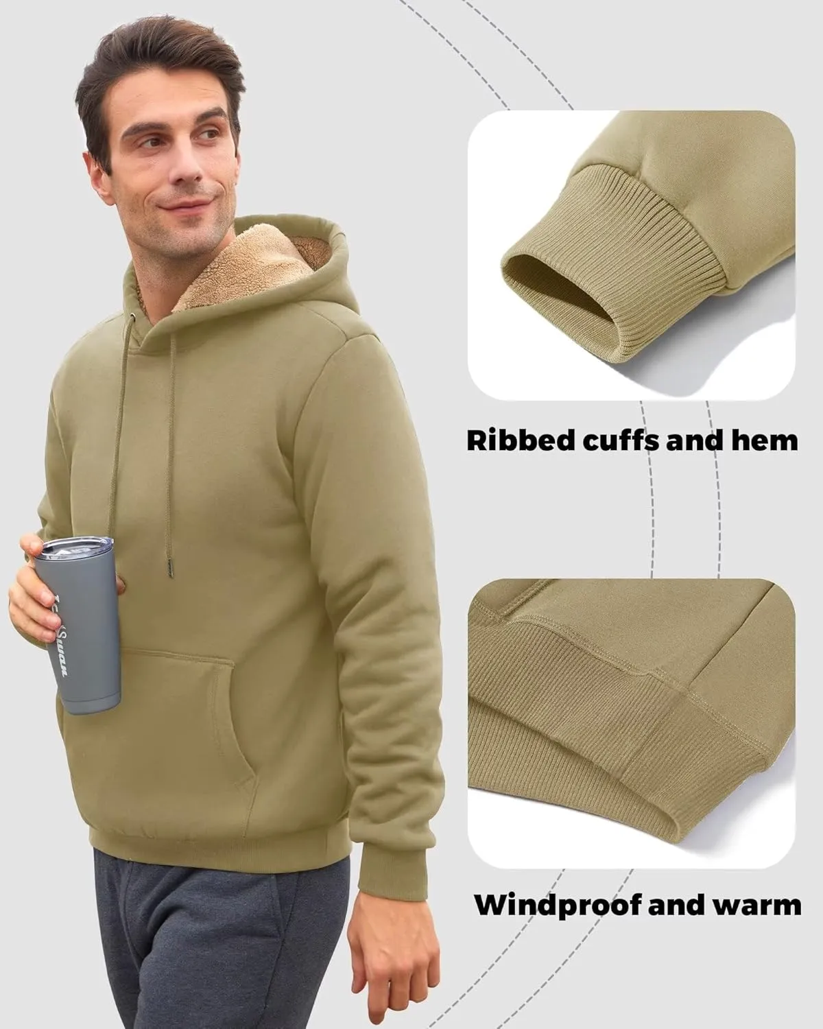 Boladeci Mens Sherpa Lined Hoodie Heavy Weight Cotton Winter Cold Weather Warm Fleece Thick Hooded Sweatshirts Pullover