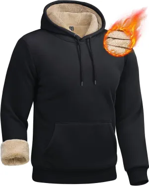 Boladeci Mens Sherpa Lined Hoodie Heavy Weight Cotton Winter Cold Weather Warm Fleece Thick Hooded Sweatshirts Pullover