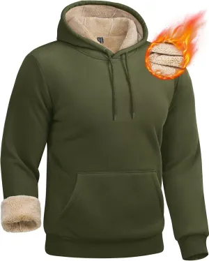 Boladeci Mens Sherpa Lined Hoodie Heavy Weight Cotton Winter Cold Weather Warm Fleece Thick Hooded Sweatshirts Pullover