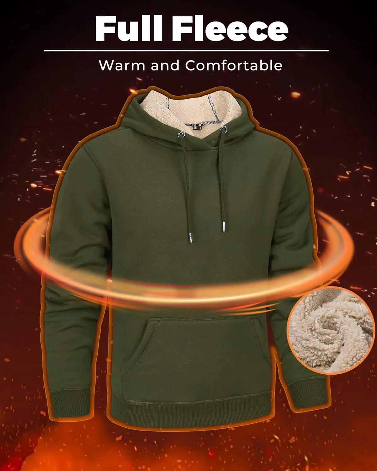 Boladeci Mens Sherpa Lined Hoodie Heavy Weight Cotton Winter Cold Weather Warm Fleece Thick Hooded Sweatshirts Pullover
