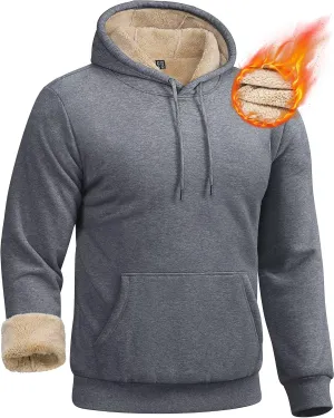 Boladeci Mens Sherpa Lined Hoodie Heavy Weight Cotton Winter Cold Weather Warm Fleece Thick Hooded Sweatshirts Pullover