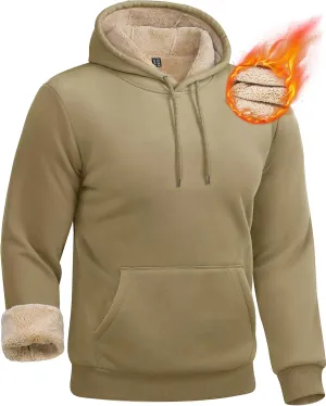 Boladeci Mens Sherpa Lined Hoodie Heavy Weight Cotton Winter Cold Weather Warm Fleece Thick Hooded Sweatshirts Pullover