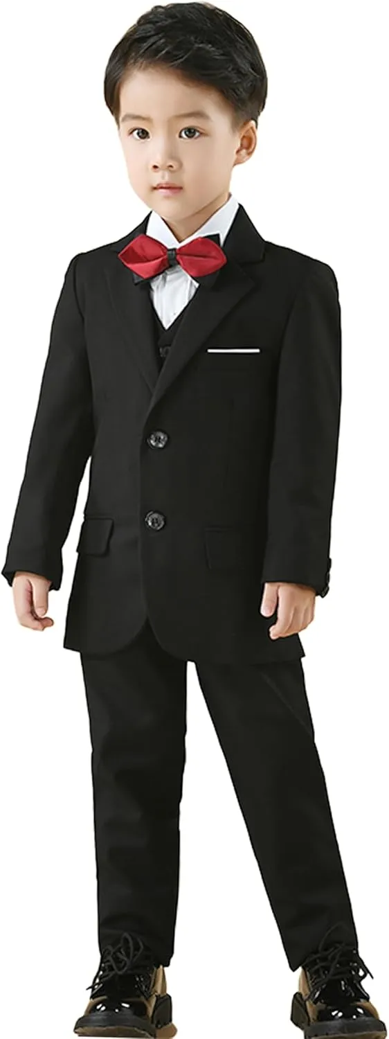Boy's Suit Formal Slim Fit 5 Pieces Suit Set Blazer Vest Pants with Adjustable Waist Shirt with Tie