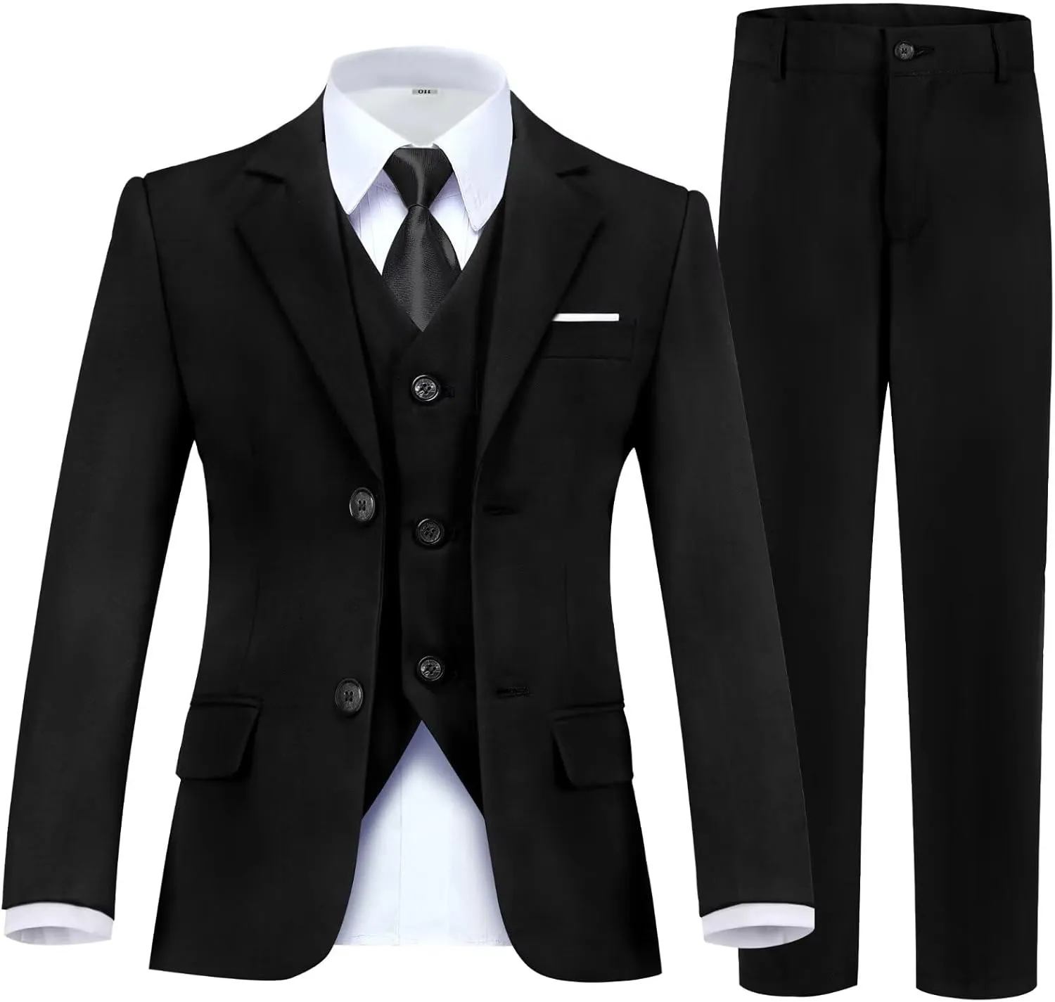 Boy's Suit Formal Slim Fit 5 Pieces Suit Set Blazer Vest Pants with Adjustable Waist Shirt with Tie