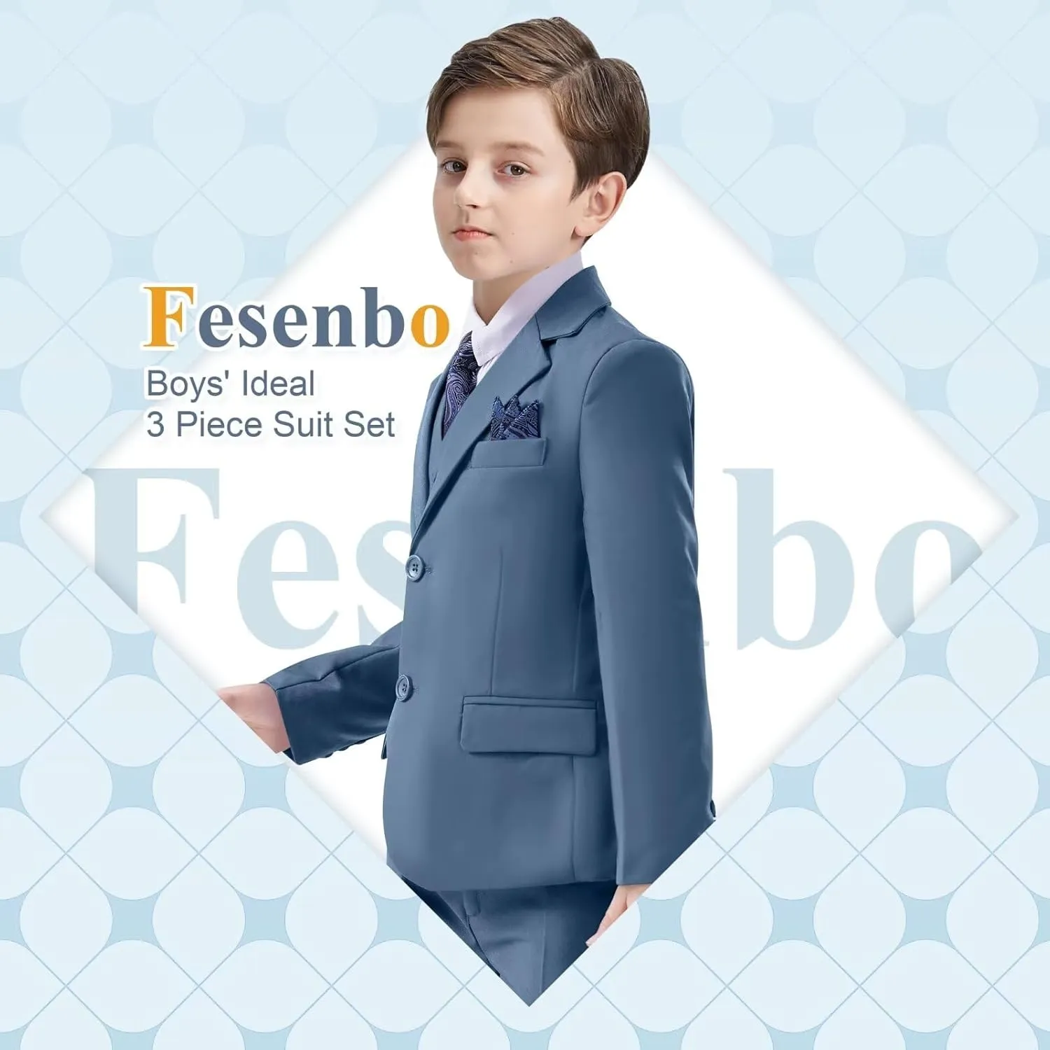 Boy's Suit Slim Fit Formal 3 Pieces Suit Set, Dress Suit Blazer Vest Pants, Kids Wedding Ring Bearer Outfit Size 2T-20