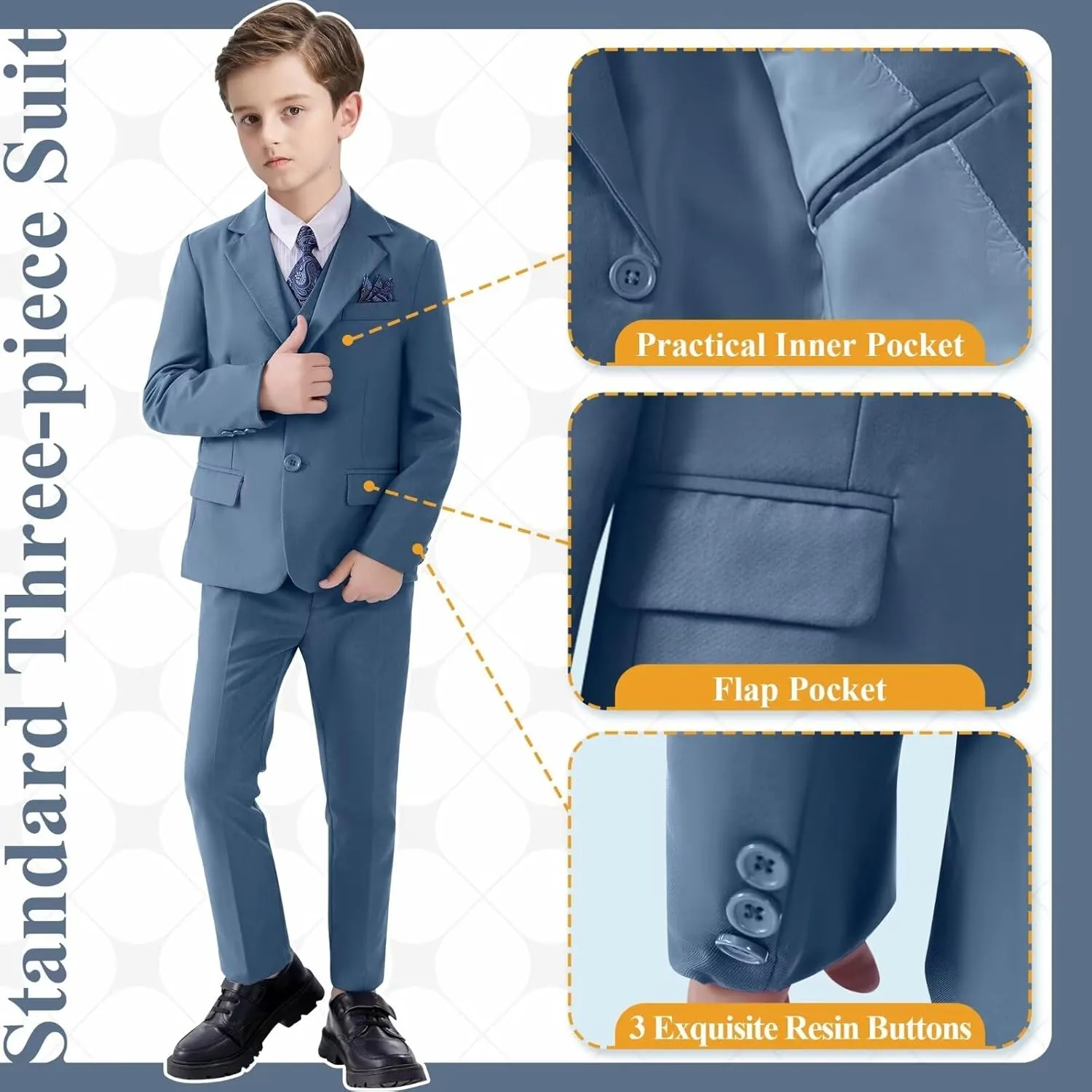 Boy's Suit Slim Fit Formal 3 Pieces Suit Set, Dress Suit Blazer Vest Pants, Kids Wedding Ring Bearer Outfit Size 2T-20