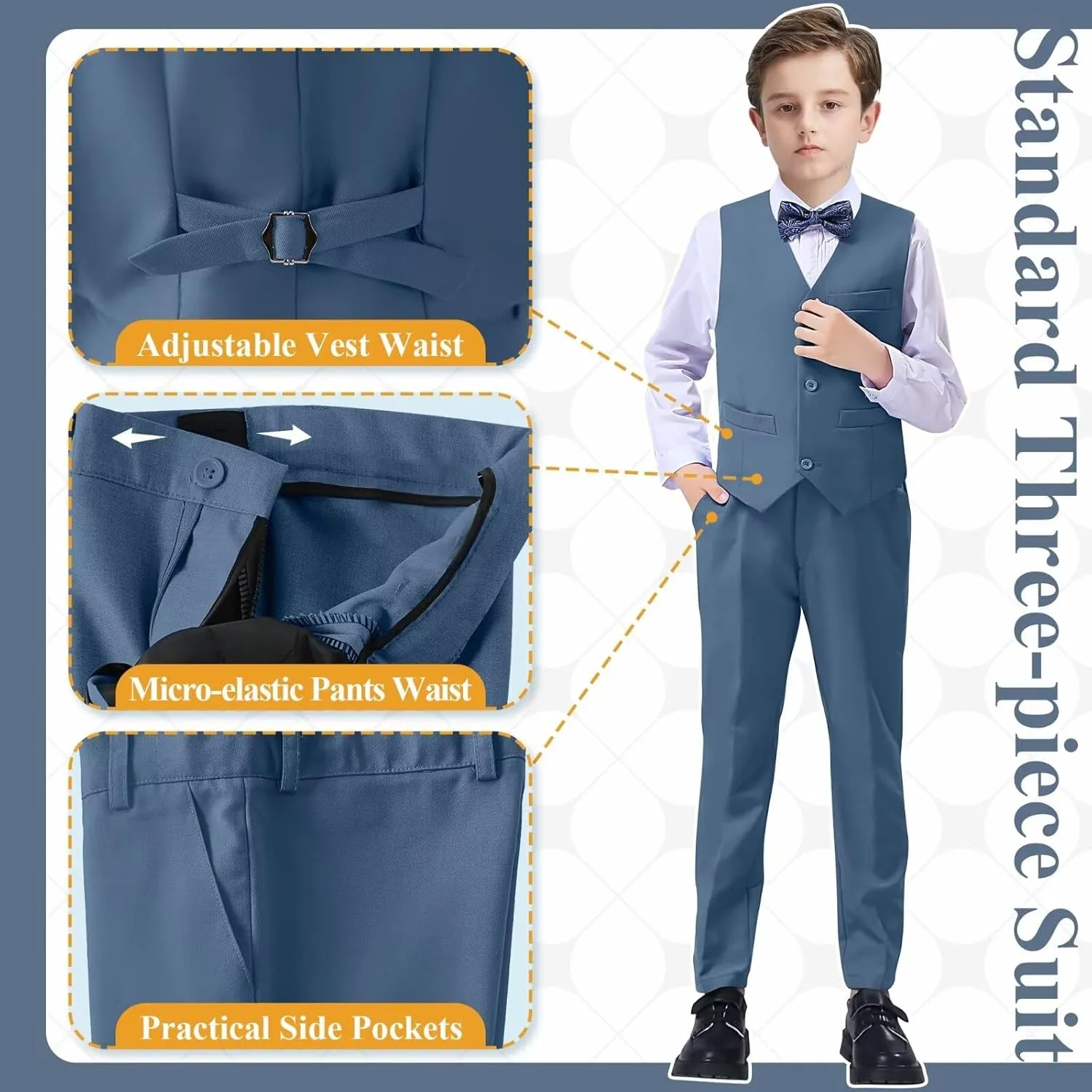 Boy's Suit Slim Fit Formal 3 Pieces Suit Set, Dress Suit Blazer Vest Pants, Kids Wedding Ring Bearer Outfit Size 2T-20