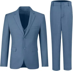 Boy's Suit Slim Fit Formal 3 Pieces Suit Set, Dress Suit Blazer Vest Pants, Kids Wedding Ring Bearer Outfit Size 2T-20