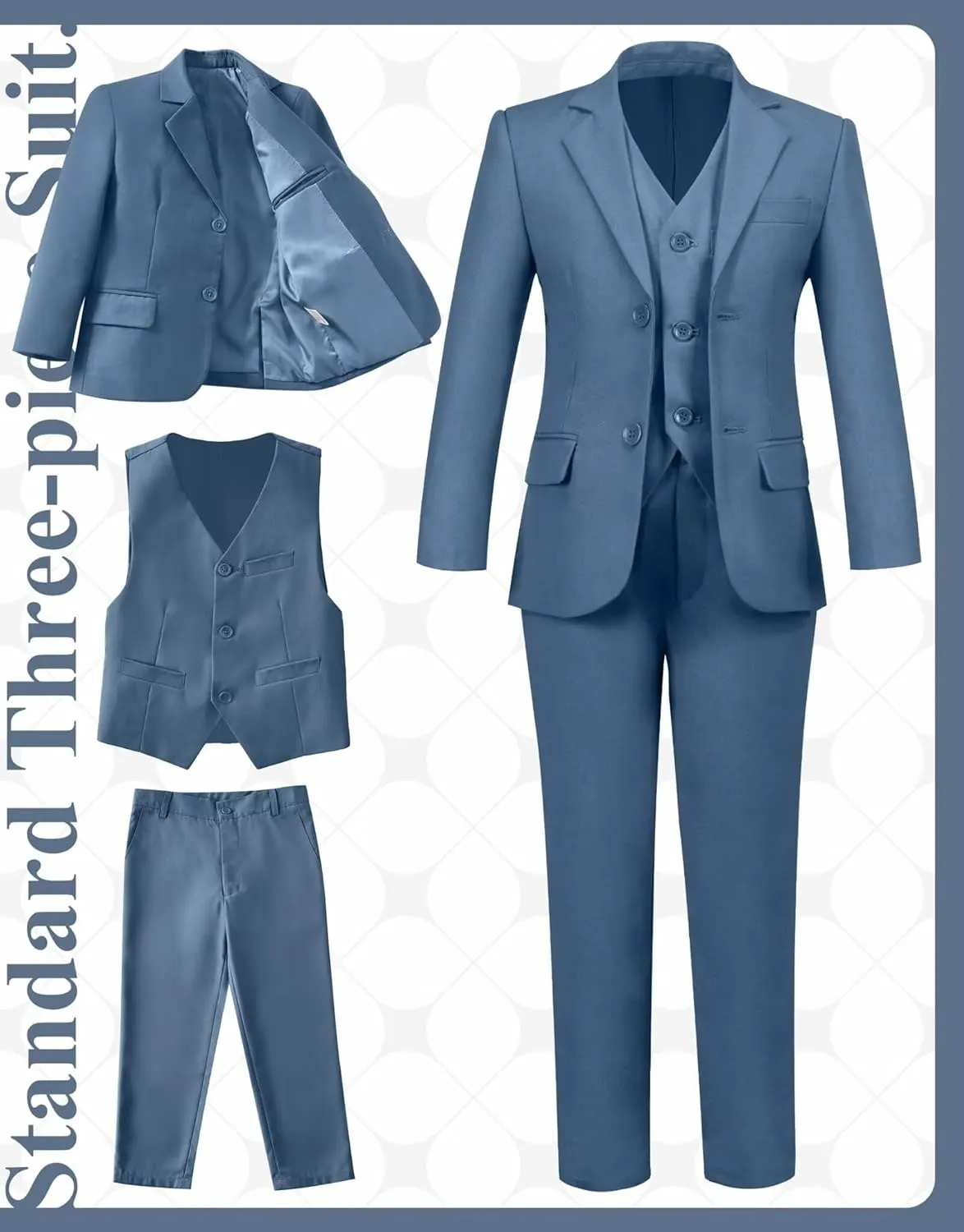 Boy's Suit Slim Fit Formal 3 Pieces Suit Set, Dress Suit Blazer Vest Pants, Kids Wedding Ring Bearer Outfit Size 2T-20