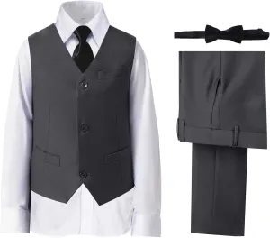 Boys' Suits Formal Slim Fit Tuxedo Boys Vest and Pants Set for Teens Dress Clothes Wedding Outfit with Tie and Bow Tie
