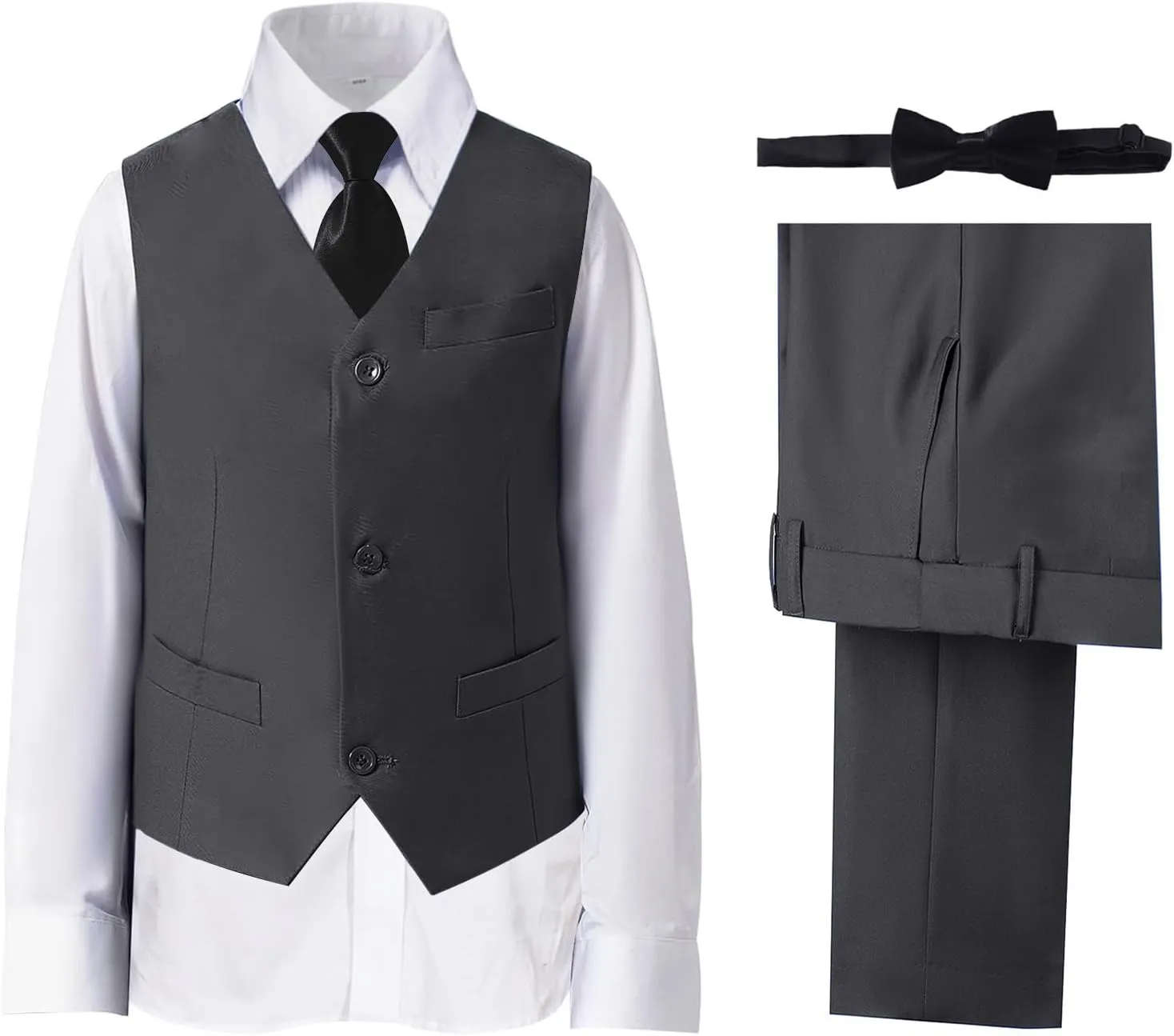 Boys' Suits Formal Slim Fit Tuxedo Boys Vest and Pants Set for Teens Dress Clothes Wedding Outfit with Tie and Bow Tie