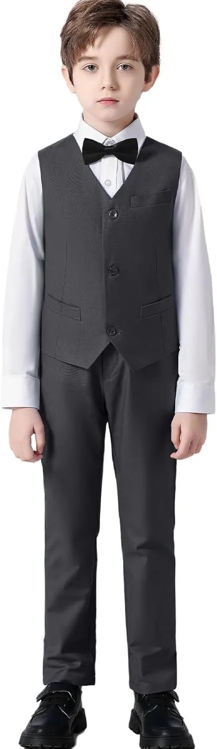 Boys' Suits Formal Slim Fit Tuxedo Boys Vest and Pants Set for Teens Dress Clothes Wedding Outfit with Tie and Bow Tie