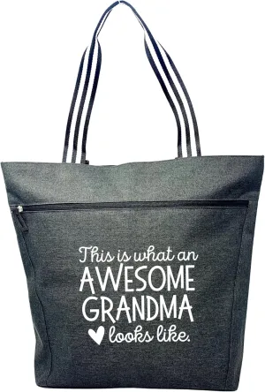 Brooke & Jess Designs Tote Bag for Grandma  Sturdy Canvas Grandma Tote w/Zipper & Inner Pocket Grandma Bag for Everyday Use