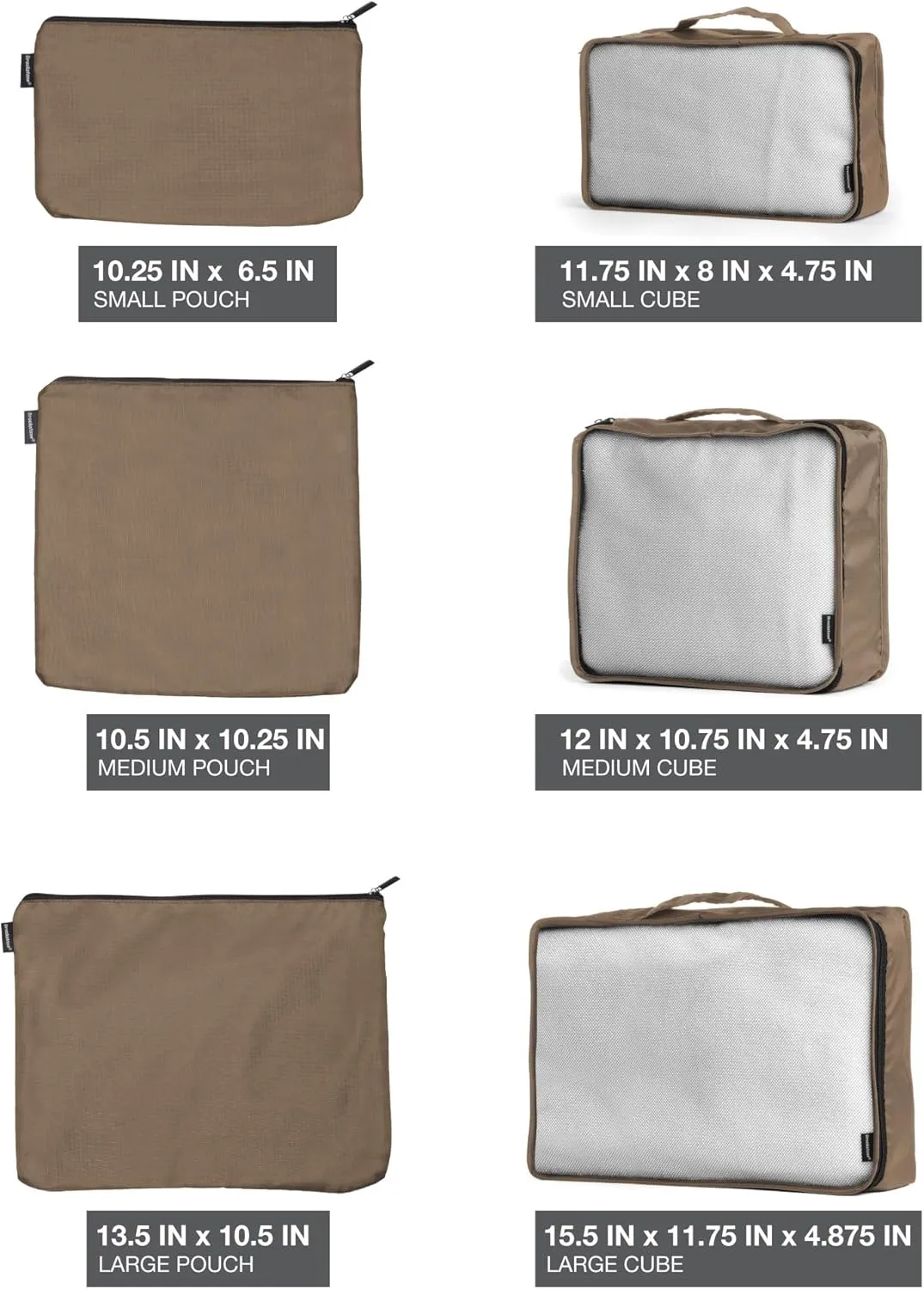 Brookstone Packing Cubes - 6 Piece Compression Packing Cubes for Travel - Tear Resistant Travel Essentials Bag Organizer Set, Khaki