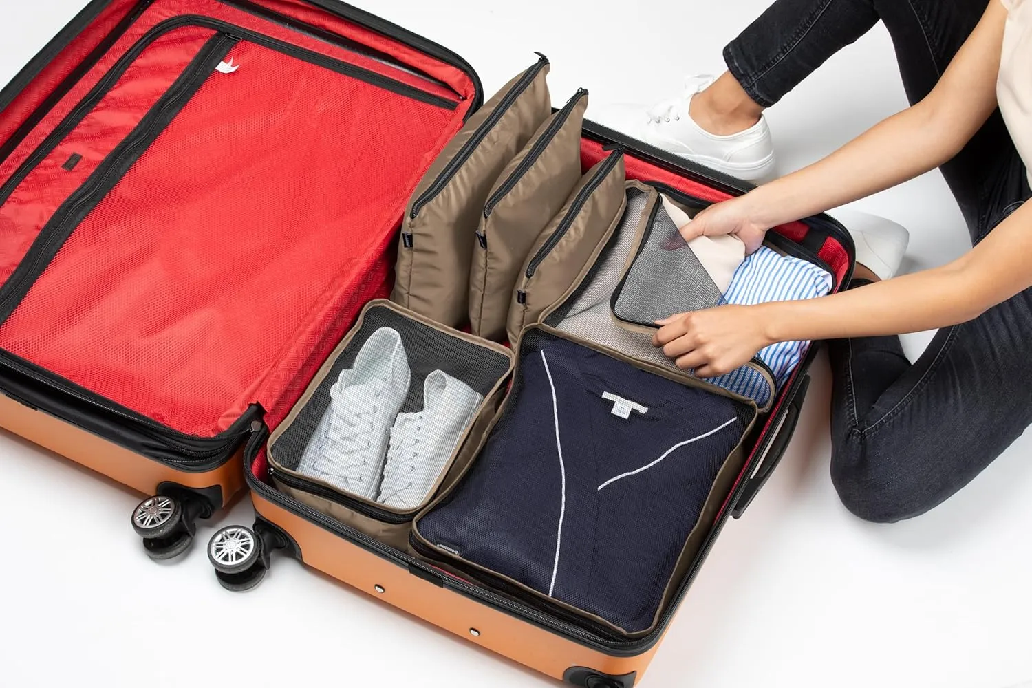 Brookstone Packing Cubes - 6 Piece Compression Packing Cubes for Travel - Tear Resistant Travel Essentials Bag Organizer Set, Khaki