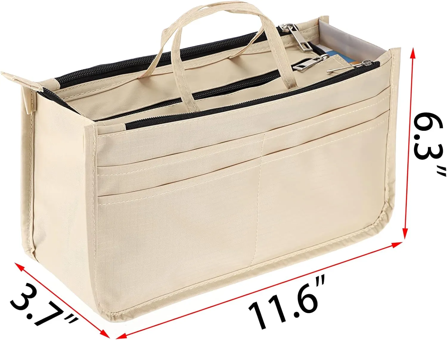 BTSKY Printing Handbag Organizers Inside Purse Insert - High Capacity 13 Pockets Bag Tote Organizer with Handle Beige
