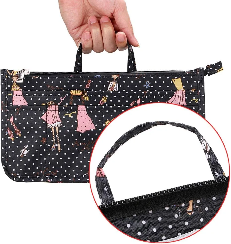 BTSKY Printing Handbag Organizers Inside Purse Insert-High Capacity 13 Pockets Bag Tote Organizer with Handle Fashion Style