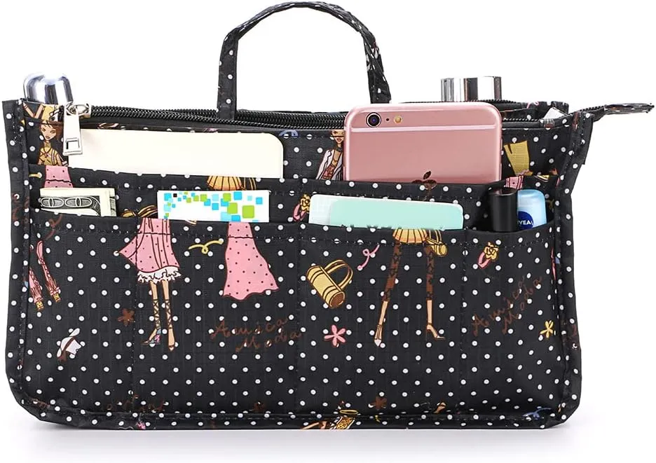 BTSKY Printing Handbag Organizers Inside Purse Insert-High Capacity 13 Pockets Bag Tote Organizer with Handle Fashion Style