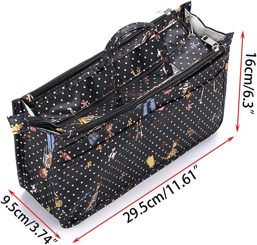 BTSKY Printing Handbag Organizers Inside Purse Insert-High Capacity 13 Pockets Bag Tote Organizer with Handle Fashion Style