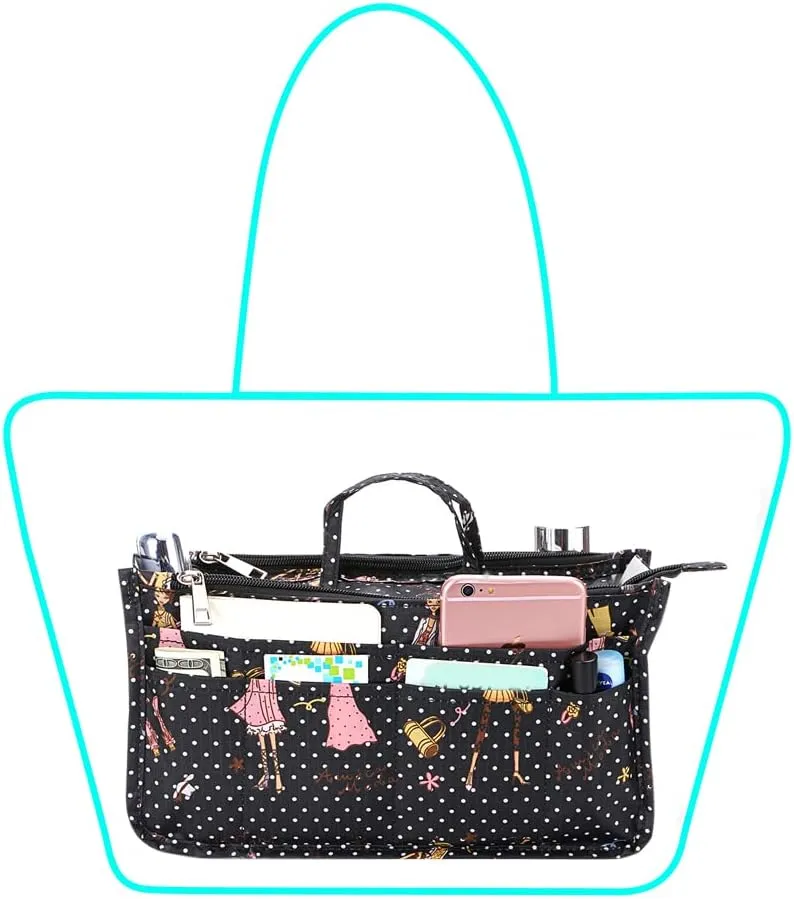 BTSKY Printing Handbag Organizers Inside Purse Insert-High Capacity 13 Pockets Bag Tote Organizer with Handle Fashion Style