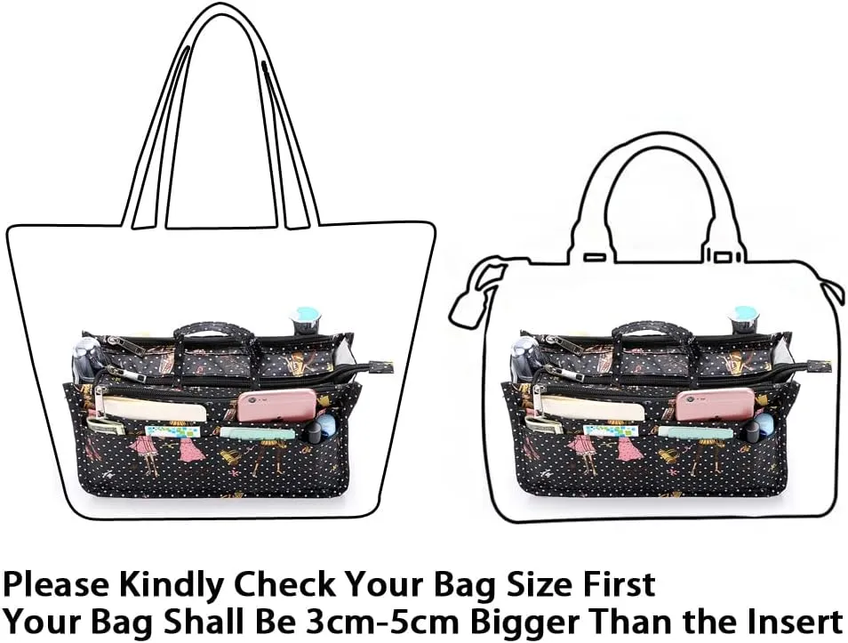 BTSKY Printing Handbag Organizers Inside Purse Insert-High Capacity 13 Pockets Bag Tote Organizer with Handle Fashion Style