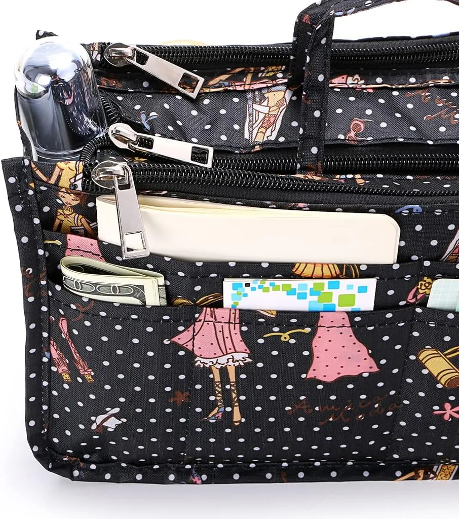 BTSKY Printing Handbag Organizers Inside Purse Insert-High Capacity 13 Pockets Bag Tote Organizer with Handle Fashion Style