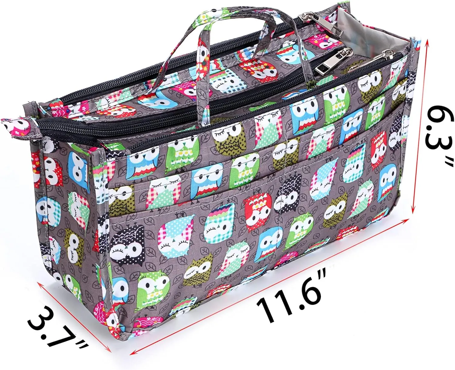 BTSKY Printing Handbag Organizers Inside Purse Insert - High Capacity 13 Pockets Bag Tote Organizer with Handle (Owl)