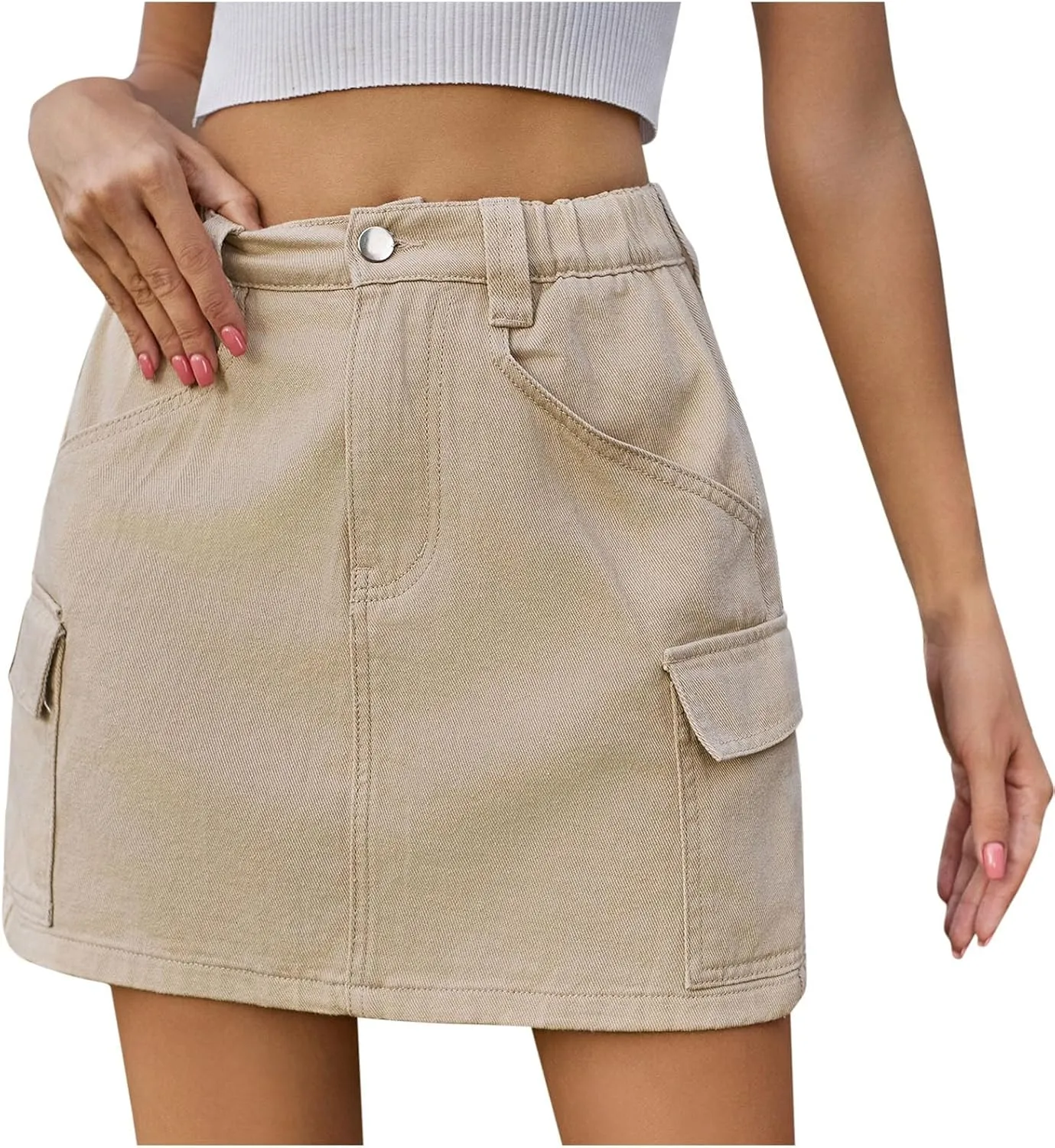 Cargo Skirt for Women High Waisted Button Mini Jean Skirt with Flap Pocket, Trendy Summer Bodycon Denim Short Skirts