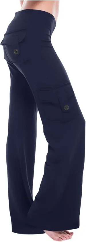 Cargo Yoga Pants with Pockets Womens Wide Leg Pants High Waisted Workout Flare Leggings Lightweight Casual Trousers